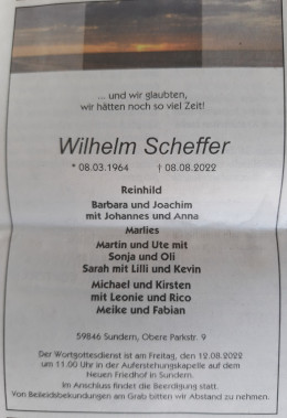 Todesanzeige Wilhelm Scheffer